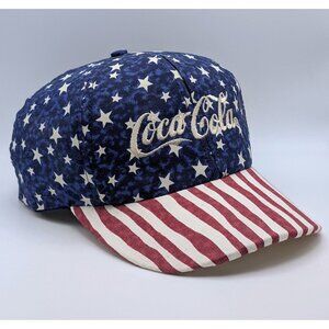 Coca-Cola American Flag 90s Snapback Hat Stars Stripes Vintage Red Blue White